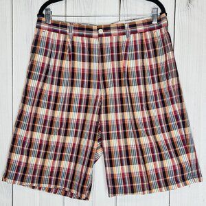 Duck Head Mens Plaid 10" Plaid Pleated Shorts Sz 34 Multicolor Cotton